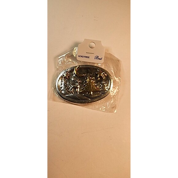 BEST Oval Christmas Tree Reindeer Two Tone Brooch Pendant Vintage New In Pkg - Picture 3 of 7